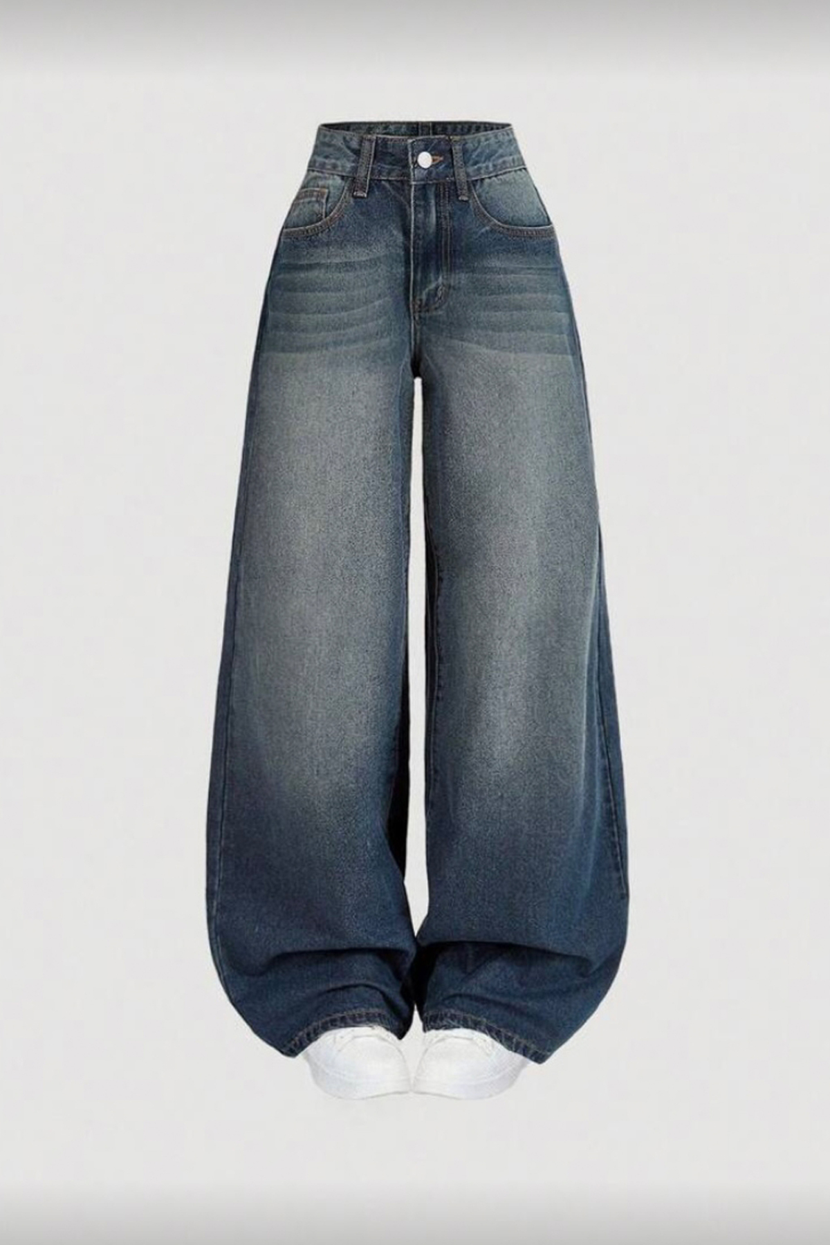 Lacivert Yıkamalı Bol Paça Baggy Jean Pantolon Rotro