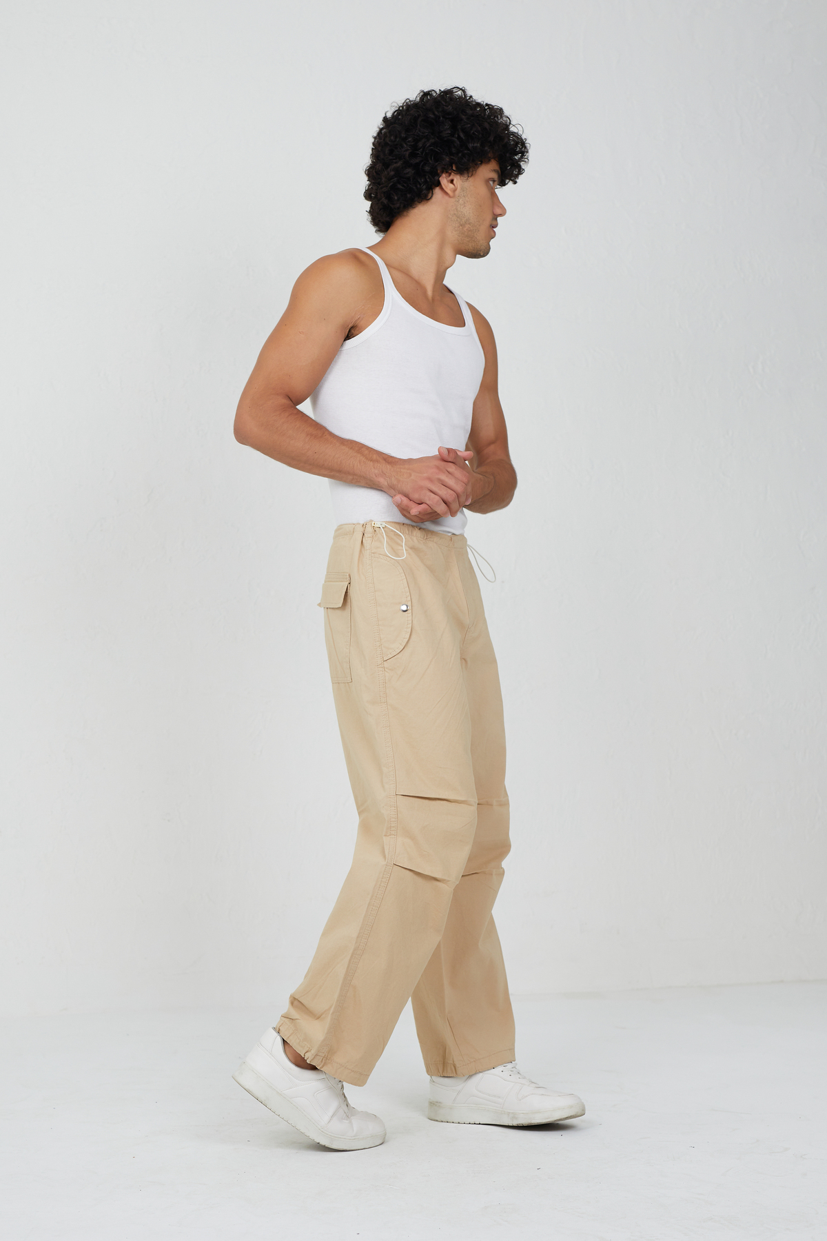 Unisex Pamuklu Y2k Pileli Lastikli Ayarlanabilir Bel Paça Baggy Pantolon