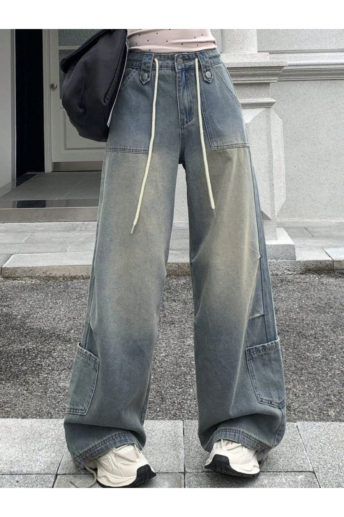 Y2k Unisex Vintage Baggy Ayarlanabilir Full Detay Jean Pantolon