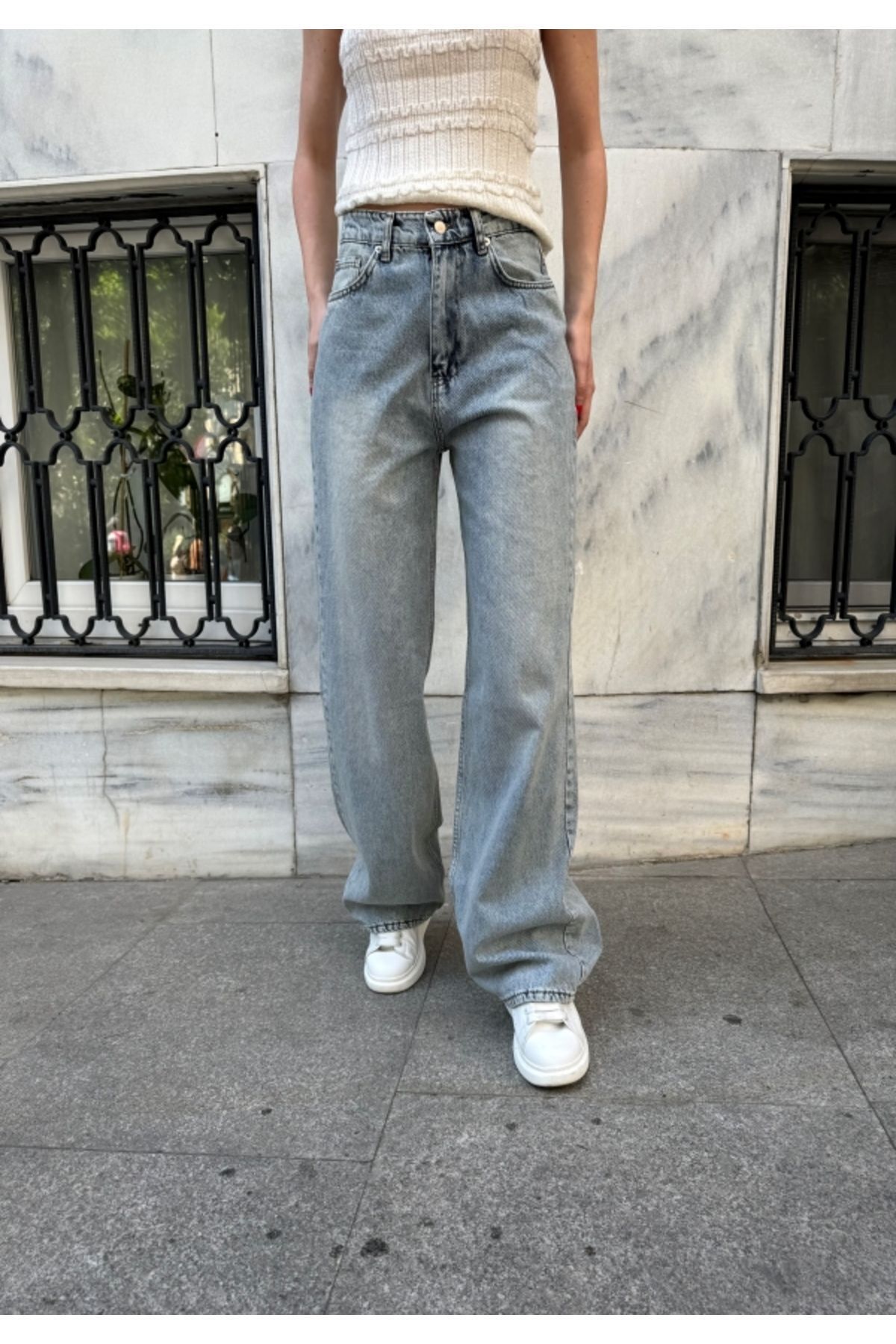 Y2k Mavi Yıkamalı Baggy Jean Bol Paça Pantolon