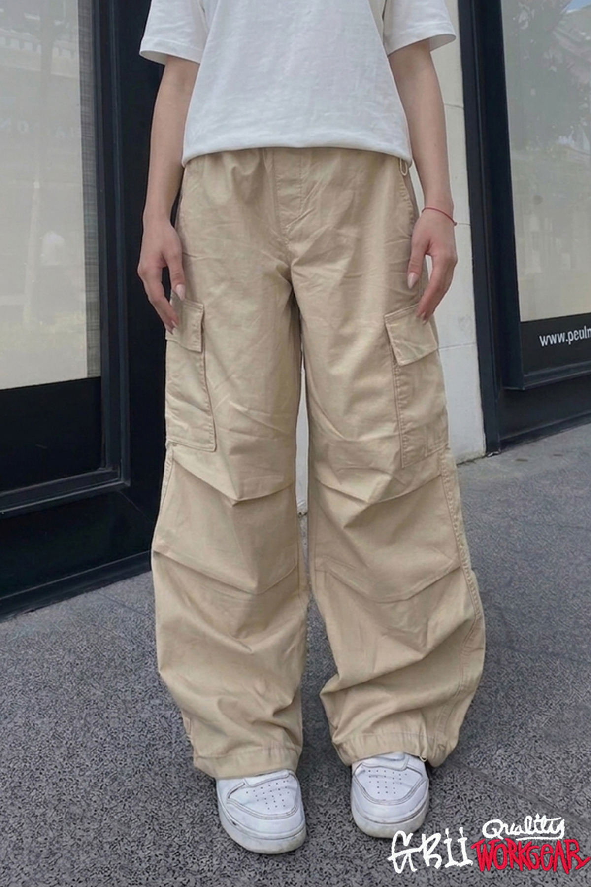 Unisex Bol Baggy Kargo Cep bel Paça Lastikli Pileli Pamuk Pantolon
