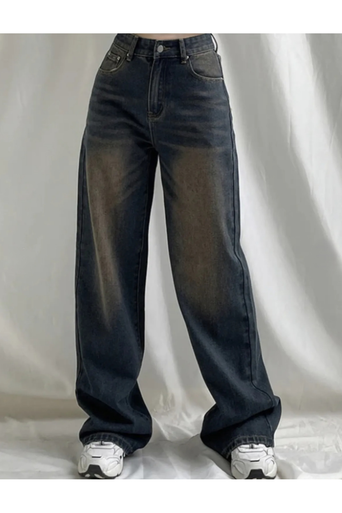 Füme Yıkamalı Bol Paça Baggy Jean Pantolon Rotro