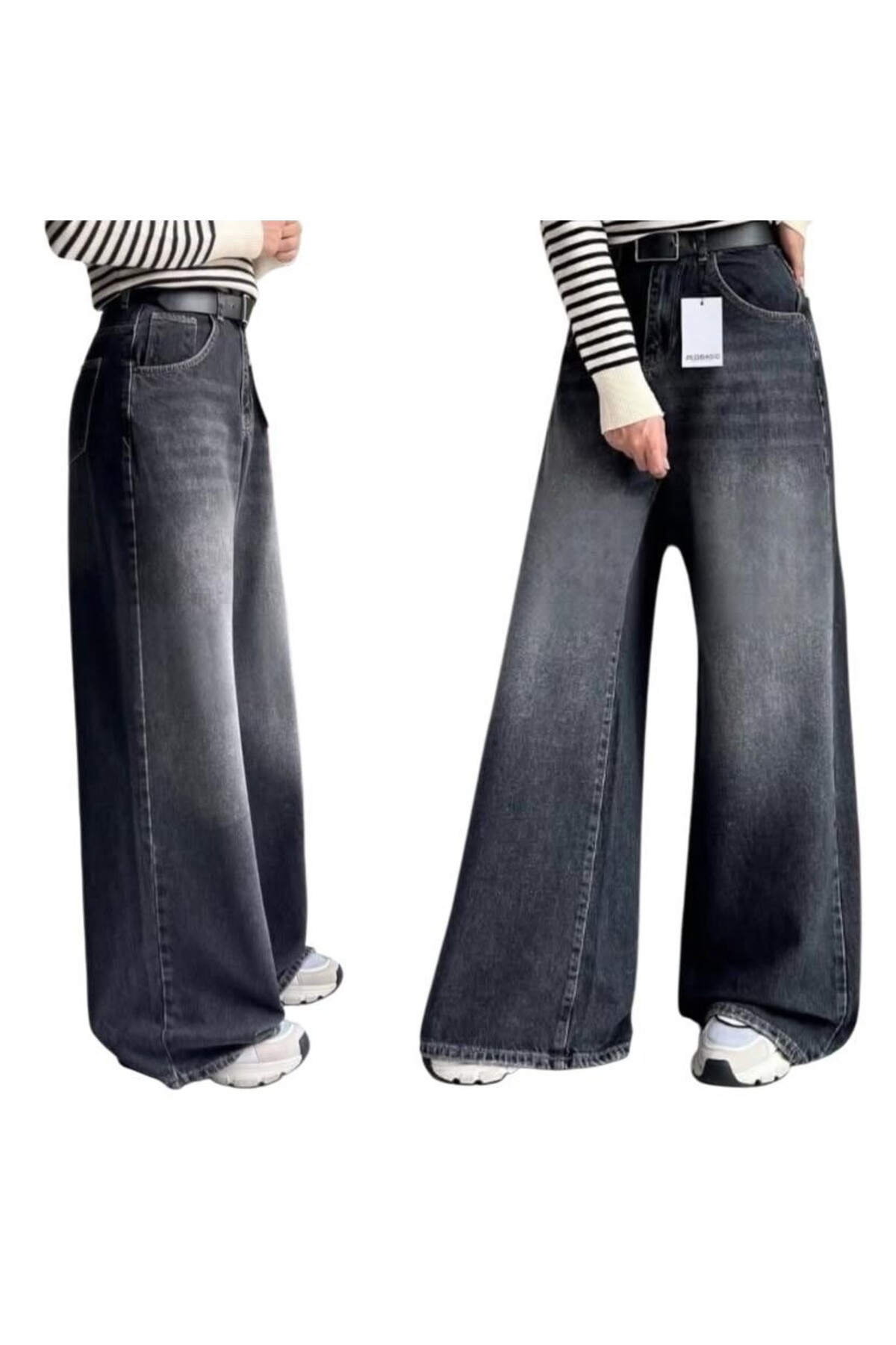 Füme Yıkamalı Vintage Bol Paça Baggy Retro Pantolon Jean KOTOLOG