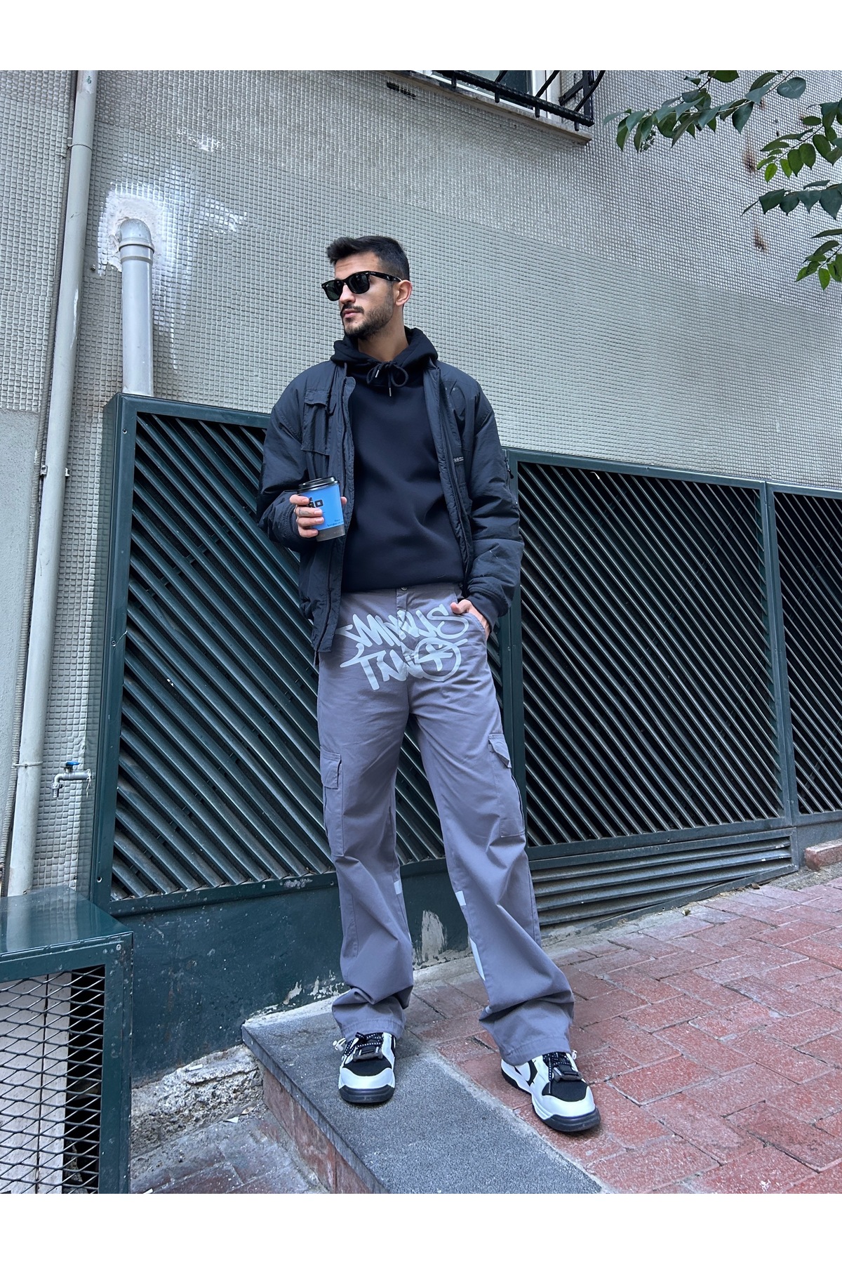 Y2k Unisex Grunge Baggy Baskılı Lastikli Ayarlanabilir Bel Paça Kar Cep Pantolon Jean