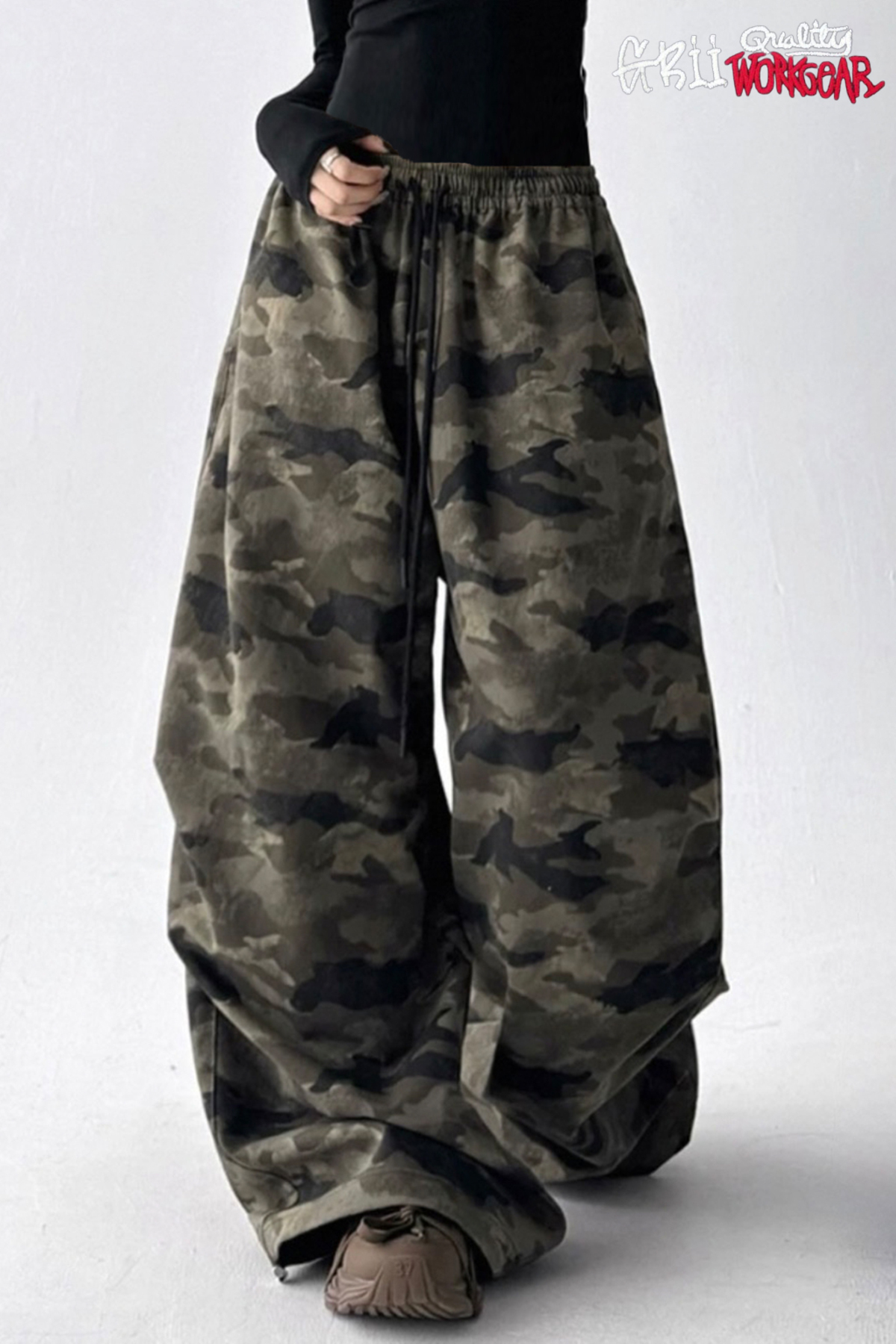 Unisex Kamuflaj Desenli Baggy Eşofman Bol Paça Lastikli Bel Salaş Eşofman